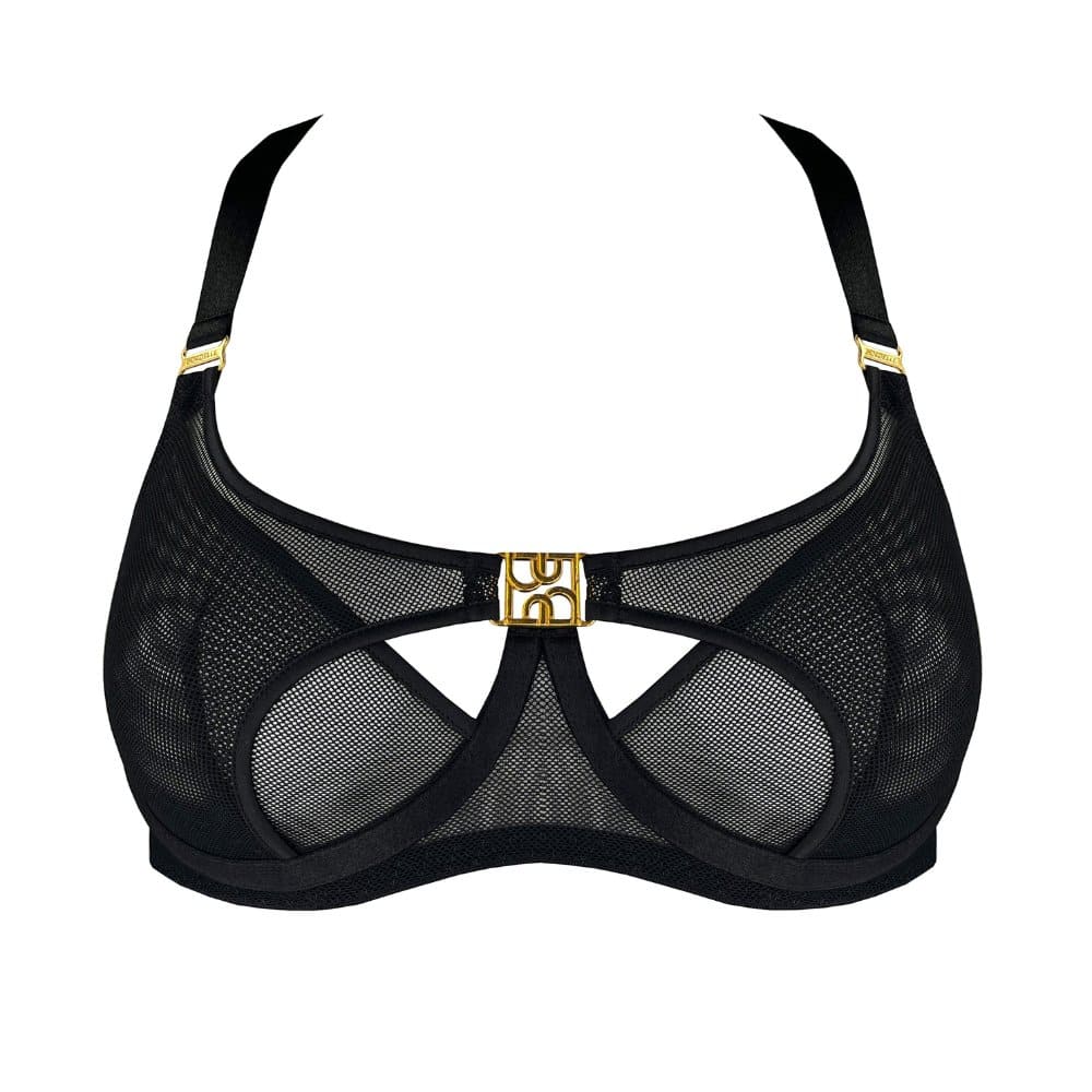 Soutien-Gorge Balconnet Noir en Résille Détails Dorés