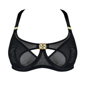 Soutien-Gorge Balconnet Noir en Résille Détails Dorés