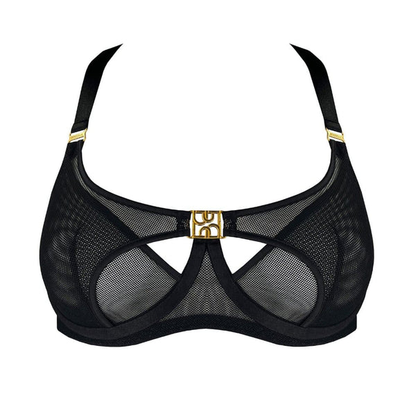 Soutien-Gorge Balconnet Noir en Résille Détails Dorés
