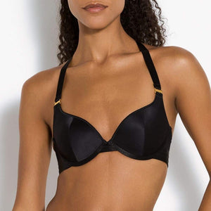 Détail d'une Photo d'une Femme de Devant portant un Soutien-Gorge Push-Up en Soie couleur Noir