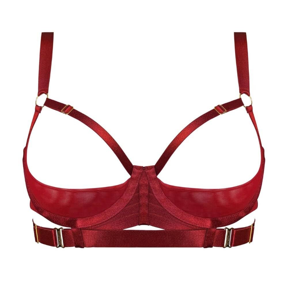 Soutien Gorge Rouge Ouvert Un Quart de Bonnet Rouge Avec Détails Plaqués or