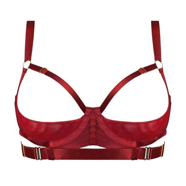 Soutien Gorge Rouge Ouvert Un Quart de Bonnet Rouge Avec Détails Plaqués or