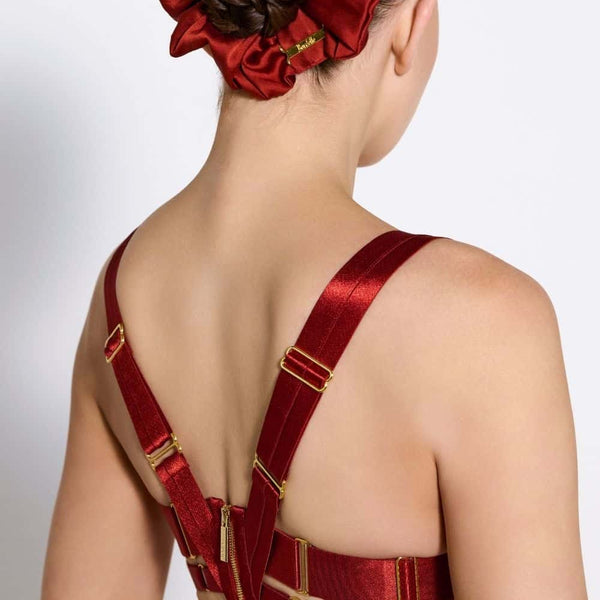 Bustier en Satin Rouge Brulé Détail Plaqué or