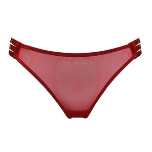 Culotte Ouverte Rouge en Résille et Satin Détails Dorés