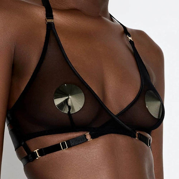 Soutien-Gorge Noir Résille Détails Boucles et Sangles Dorés