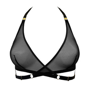 Soutien-Gorge Mesh résille Noir et Détails Dorés
