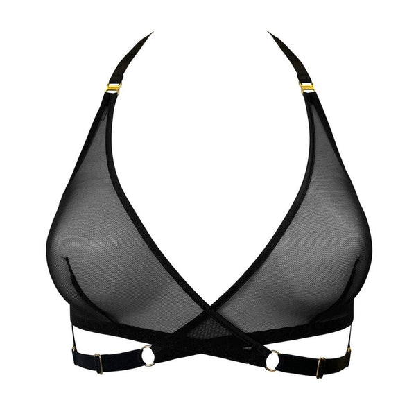 Soutien-Gorge Mesh résille Noir et Détails Dorés