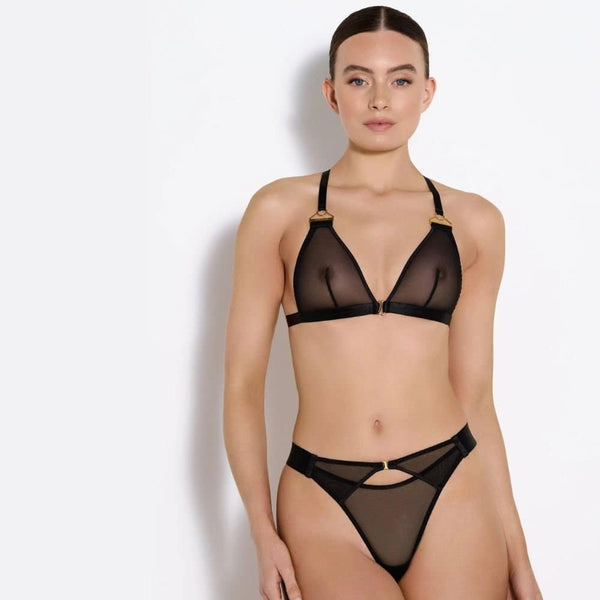 Soutien-Gorge en Résille Noir avec Détails Dorés