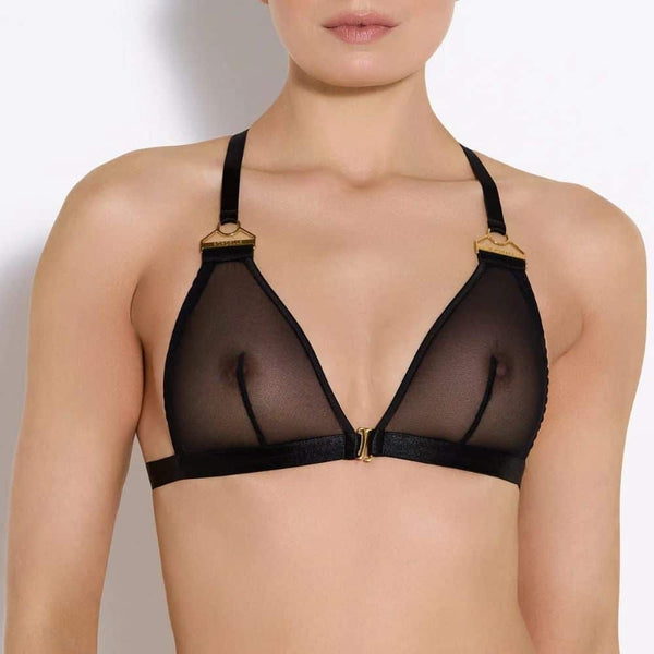 Soutien-Gorge en Résille Noir avec Détails Dorés