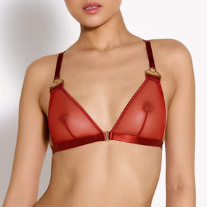 Soutien-Gorge en Résille Rouge avec Détails Dorés