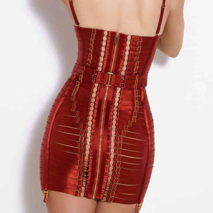Robe Angela combinaisons de sangles élastiques en satin rouge de dos