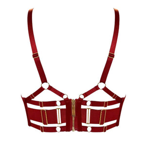 Soutien-Gorge Balconnet à Armatures Rouge Brulé en Résille détails en Or Plaqué 24 Carats