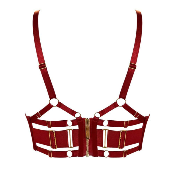 Soutien-Gorge Balconnet à Armatures Rouge Brulé en Résille détails en Or Plaqué 24 Carats