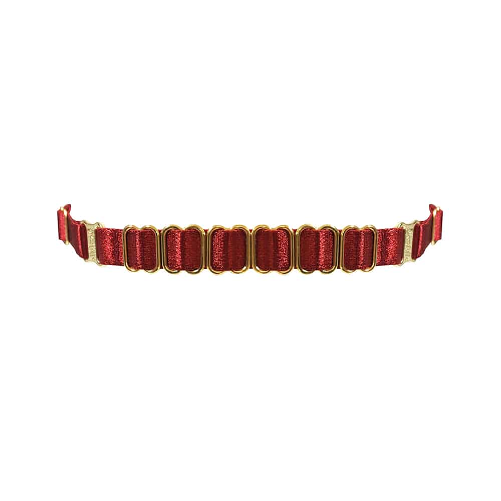 Collier en élastique satiné rouge et détails doré BORDELLE chez Brigade Mondaine