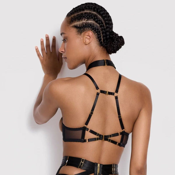 Soutien-Gorge à armatures ouvertes Noir Anneau en O distinctif Détails plaqués or 24 carats