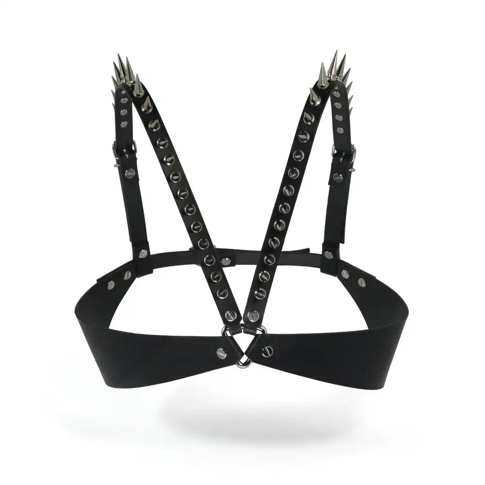 Soutien-Gorge Cuir avec Spikes Argentés en Quincaillerie nickelée