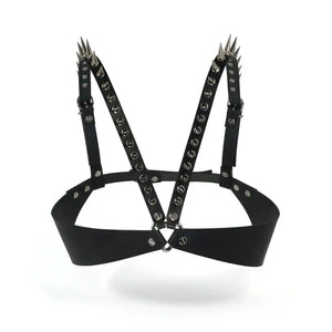 Soutien-Gorge Cuir avec Spikes Argentés en Quincaillerie nickelée
