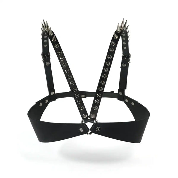 Soutien-Gorge Cuir avec Spikes Argentés en Quincaillerie nickelée