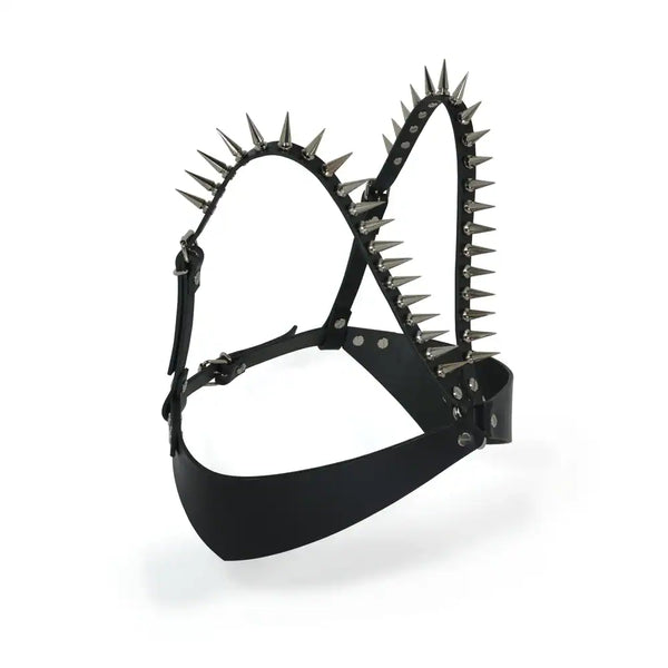 Soutien-Gorge Cuir avec Spikes Argentés en Quincaillerie nickelée