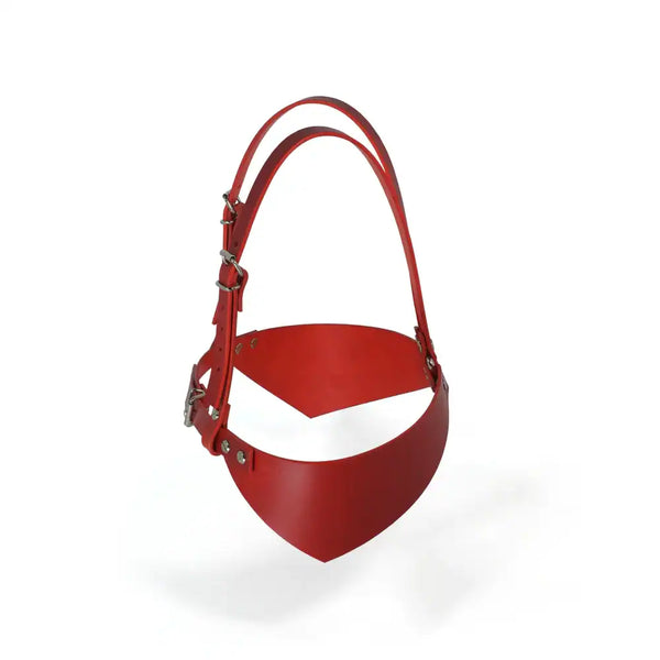 Soutien-Gorge Ouvert en cuir pleine fleur tanné végétal de haute qualité Rouge avec Détails en Quincaillerie nickelée fait à la main en grèce