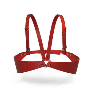 Soutien-Gorge Ouvert en cuir pleine fleur tanné végétal de haute qualité Rouge avec Détails en Quincaillerie nickelée fait à la main en grèce