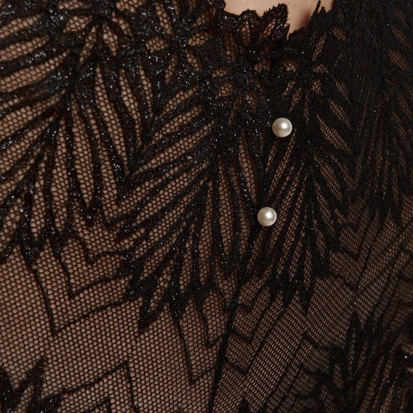 Culotte taille haute BRACLI Destinos en dentelle noire avec lurex et collier de perles amovible stimulant le point G, création artisanale espagnole.