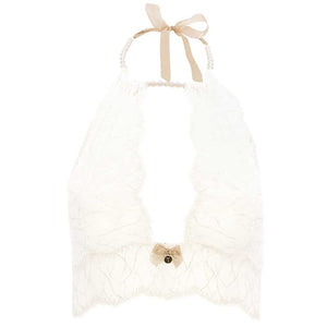 Bralette avec perles en dentelle ivoire et attache satin collection SYDNEY avec petit noeud sur le devant BRACLI chez Brigade Mondaine
