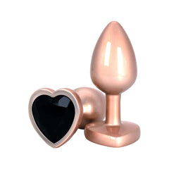 #noir Plug anal Time to Shine en aluminium doré avec pierre noire scintillante en forme de cœur, design élégant et confortable.