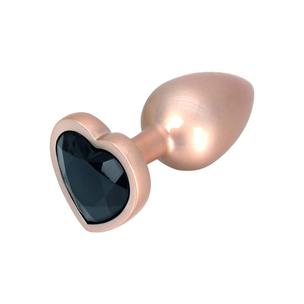#noir Plug anal Time to Shine en aluminium doré avec pierre noire scintillante en forme de cœur, design élégant et confortable.