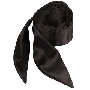 Set BDSM en cuir noir composé de liens ajustables avec anneaux dorés, d’un bandeau en tissu satiné et d’une plume noire montée sur manche doré, présenté sur fond blanc dans une esthétique épurée.