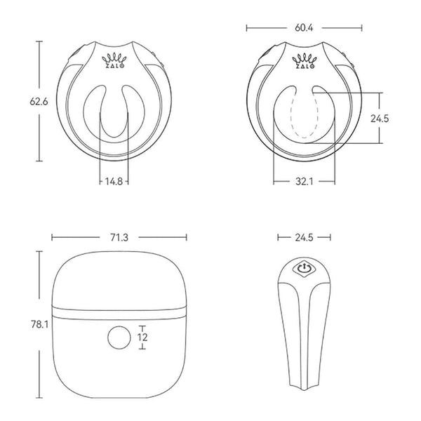Cockring connecté APIS présenté avec son étui de recharge, câble USB et carte de garantie, disposés sur fond clair dans une mise en scène minimaliste et élégante.