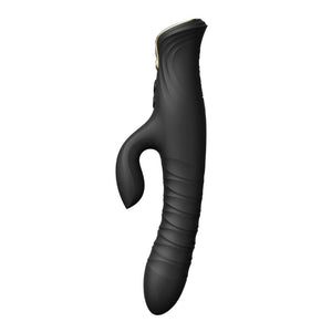 Vibromasseur Rabbit MOSE noir à double stimulation, surface mate texturée et lignes ergonomiques, présenté sur fond blanc dans une esthétique épurée et contemporaine.
