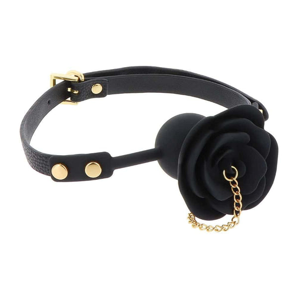 Packshot d'une Gag Ball avec Rose et Chaîne Or couleur Noir