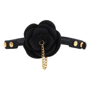 Baîllon Cuir Noir GAG En forme de Rose en Silicone et Chaîne Dorée