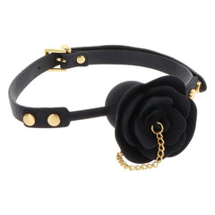 Baîllon Cuir Noir GAG En forme de Rose en Silicone et Chaîne Dorée