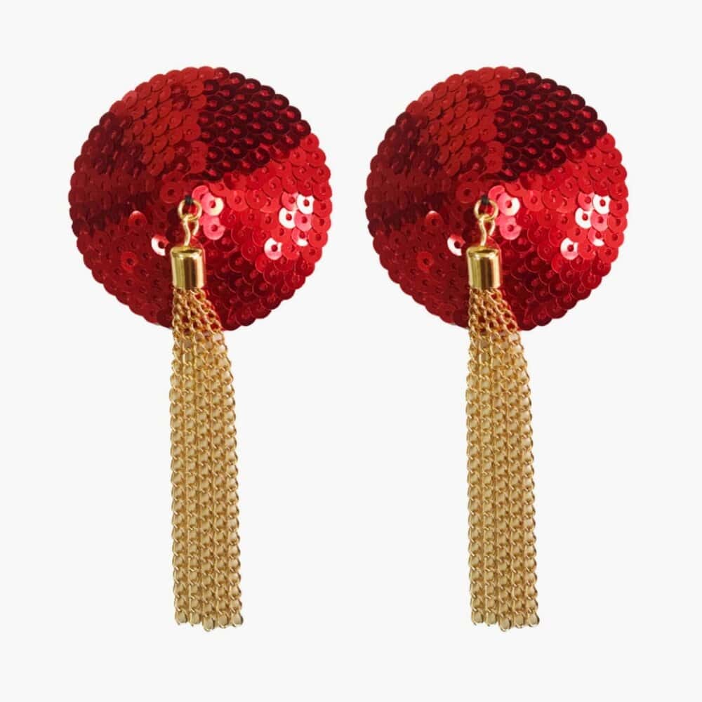 Nippies Cache-tétons Sequins Rouge paillettes ornés de petites chaînes dorées