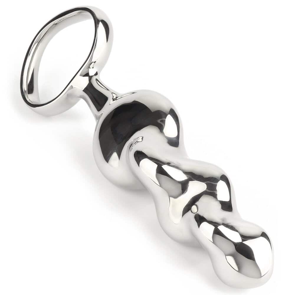 Stimulateur de prostate forme torsadée en acier inoxydable poli Argenté manche circulaire surface lisse
