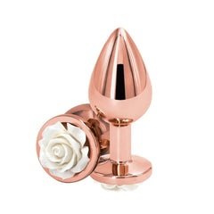 Plug en aluminium léger plaqué chrome Rose Gold avec Détail Rose blanche sur base