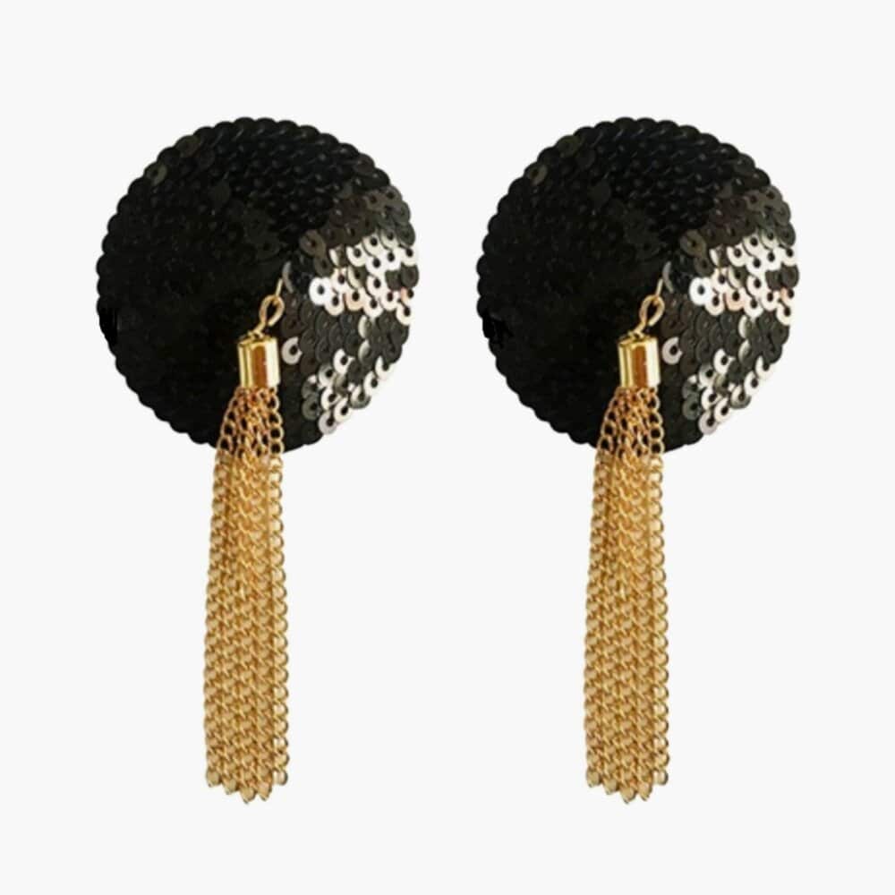Nippies Cache-tétons Sequins Noir paillettes ornés de petites chaînes dorées