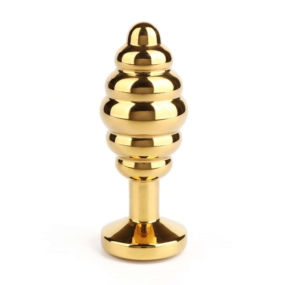 Plug Anal forme spiralée en acier inoxydable Doré base sertie d’un bijou Diamant Strass