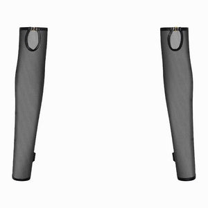 Gants longs opéra en mesh noir transparent avec ouverture pour le pouce.