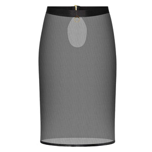 Jupe mi-longue transparente en mesh noir avec ouverture au dos