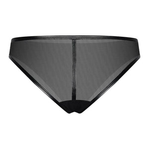 Culotte taille basse en mesh noir transparent avec anneau doré.