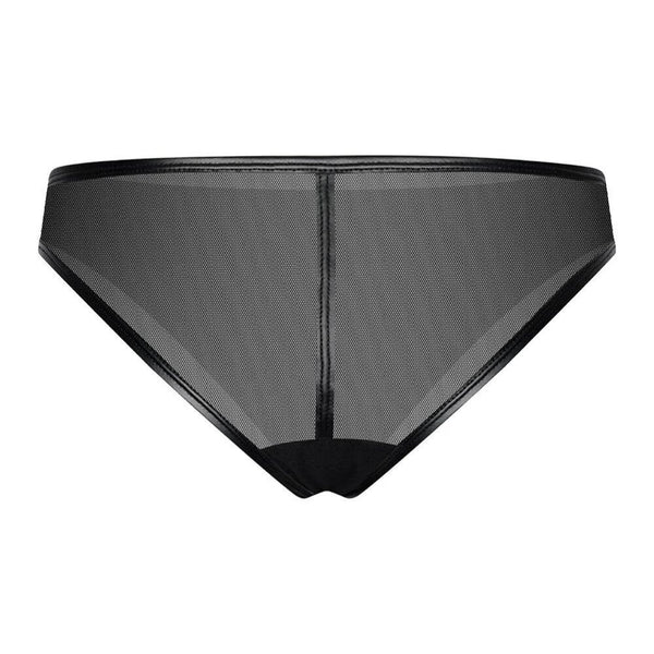 Culotte taille basse en mesh noir transparent avec anneau doré.