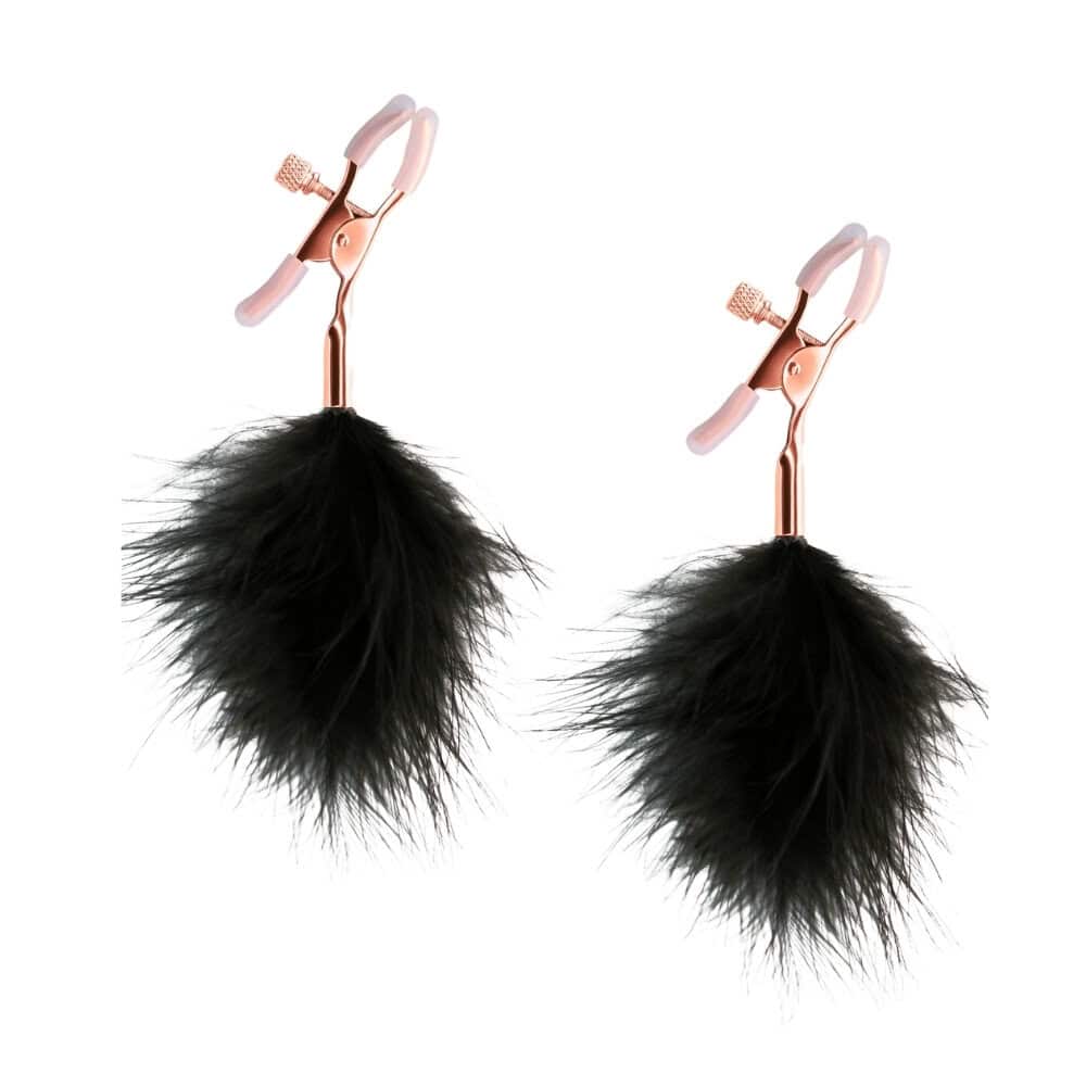 Pinces à tétons en Plume Noir embout en silicone et détails rose gold