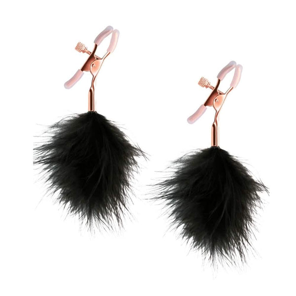 Pinces à tétons en Plume Noir embout en silicone et détails rose gold