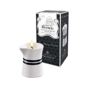 Bougie de massage naturelle pamplemousse-bergamote, transformant sa cire en huile nourrissante au karité et jojoba pour des instants sensuels à deux, hommage à l’intensité romaine.