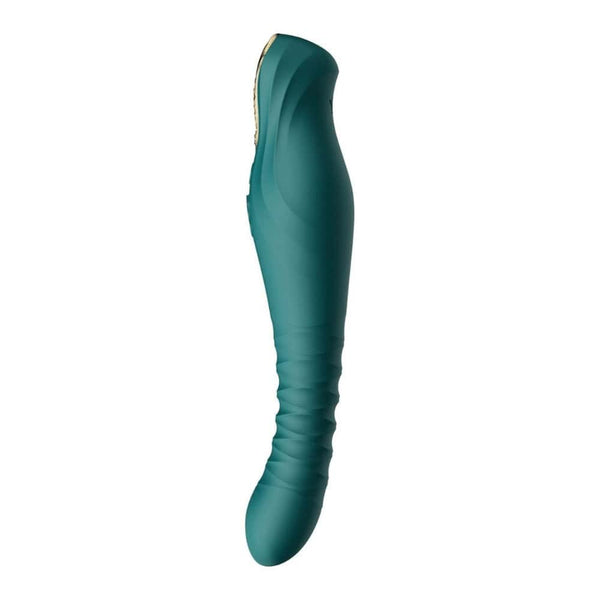 Packshot Vibromasseur Vert en Silicone et plastique ABS combine 8 modes pulsés et 4 modes vibrants dans un design imposant et raffiné il résiste aux éclaboussures