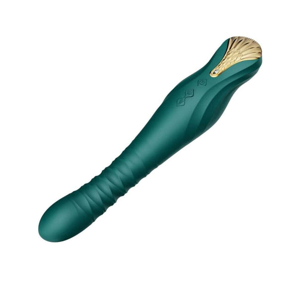 Packshot Vibromasseur Vert en Silicone et plastique ABS combine 8 modes pulsés et 4 modes vibrants dans un design imposant et raffiné il résiste aux éclaboussures