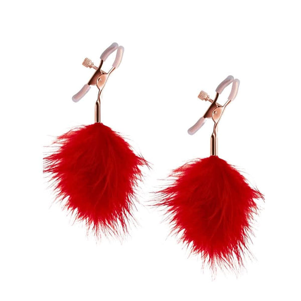 Packshot Pinces à tétons en Plume Rouge embout en silicone et détails rose gold
